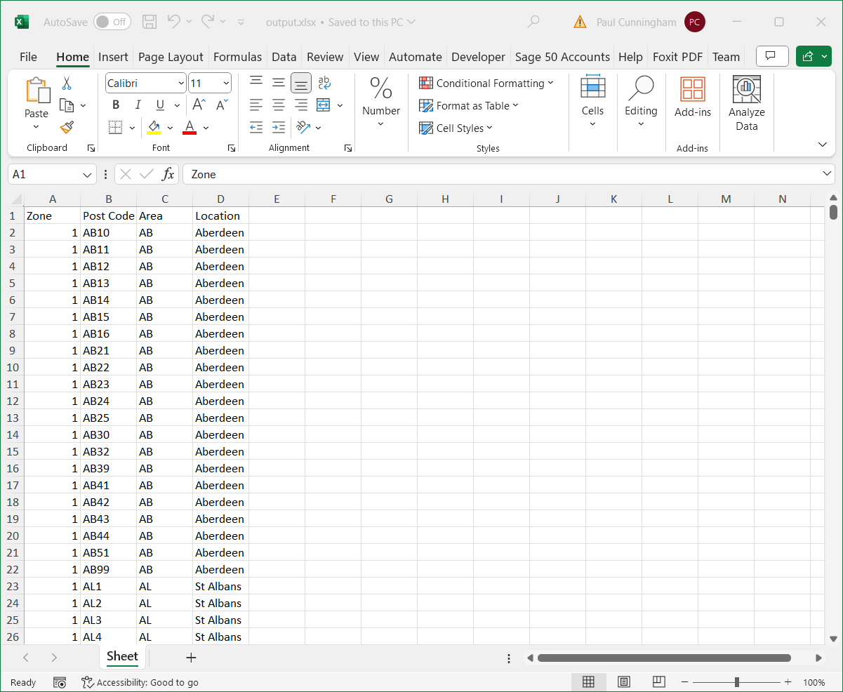 Example Excel Output